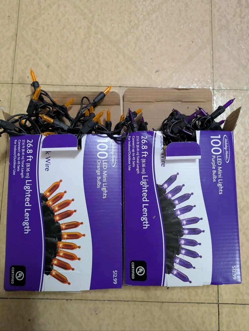 Halloween Lights. One Pack Of 100 Orange & 1 Pack Of 100 Purple LED Lights.